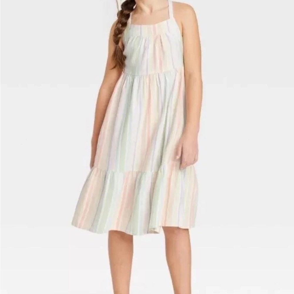 Cat & Jack Girls Multi Striped Cotton Woven Tiered Sleeveless